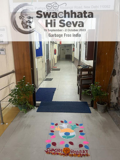 Rangoli on Swachhata Theme prepared at Kendriya Bhandar, Pushpa Bhawan, Head Office on 19th September 2023